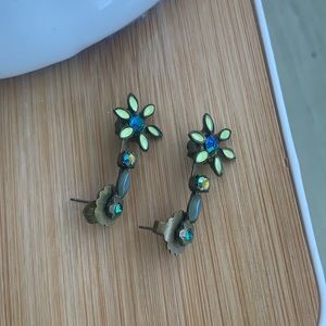 Vintage Sorrelli drop earrings, blue, yellow, gold